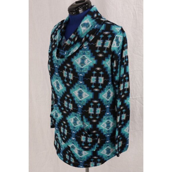 VTG Just Be 1X Cowl Neck Indian Tribal Graphic Pullover Kangaroo Pocket - Picture 2 of 12